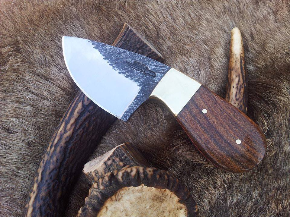 6 Inch Drop Point Blade with Rosewood Handle and Brass Bolster by  MyHackerTech Custom Hand Forged 1095 Field Dressing Deer Skinning Knife