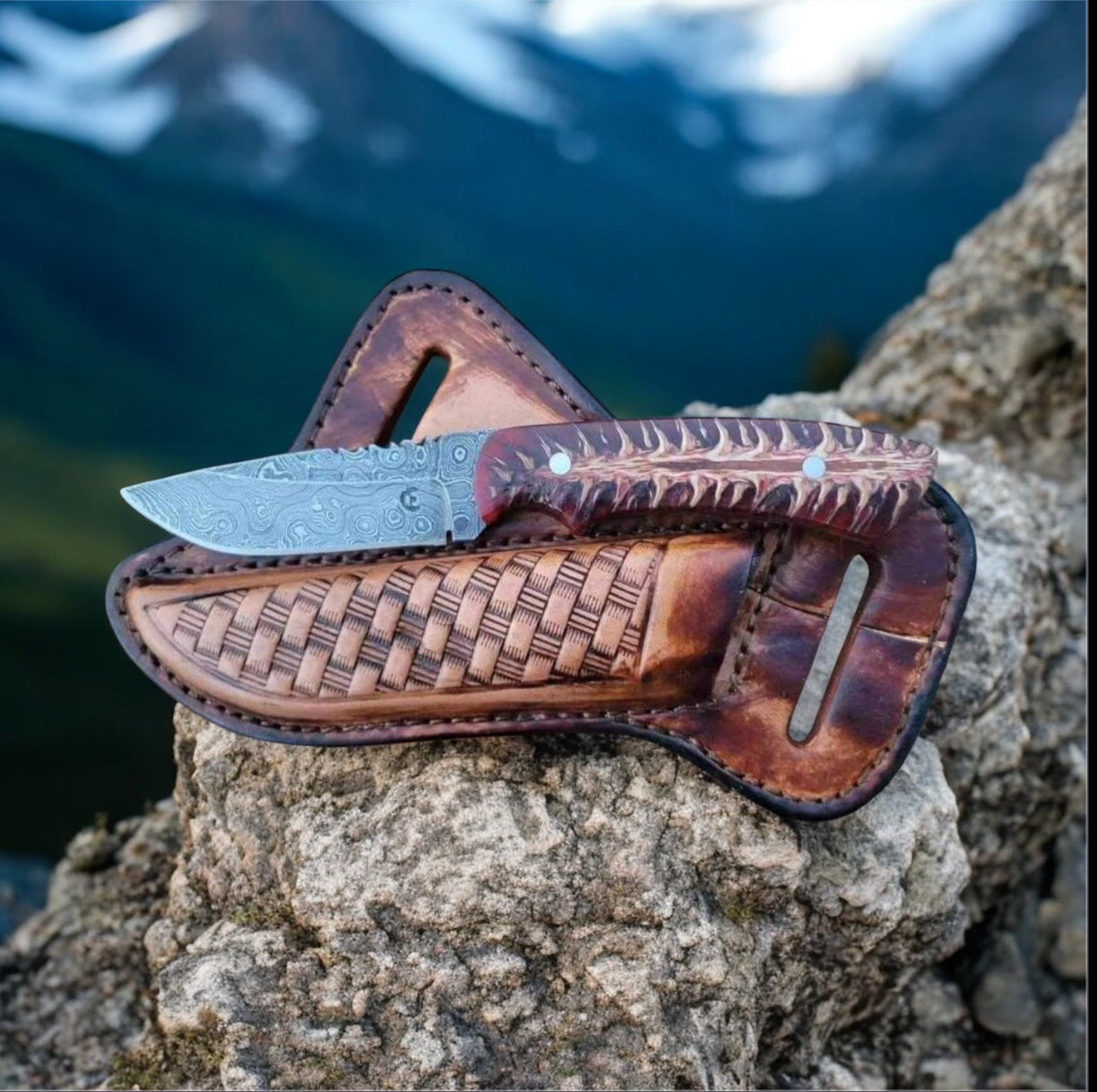Handcrafted_Cowboy_Knife_with_Rustic_Pine_Cone_Handle_and_Leather_Belt