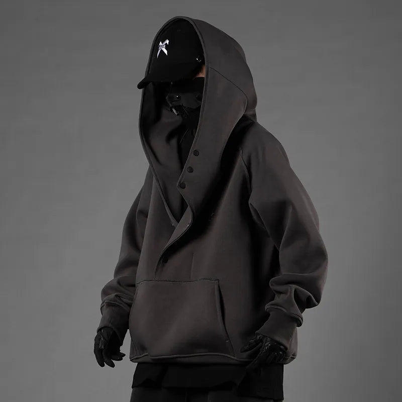 Unisex Oblique Placket Hooded Sweater