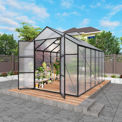 [08X12FT] All-Season Outdoor Backyard Polycarbonate Greenhouse With Raised Base And Aluminum Frame (SAK78614)