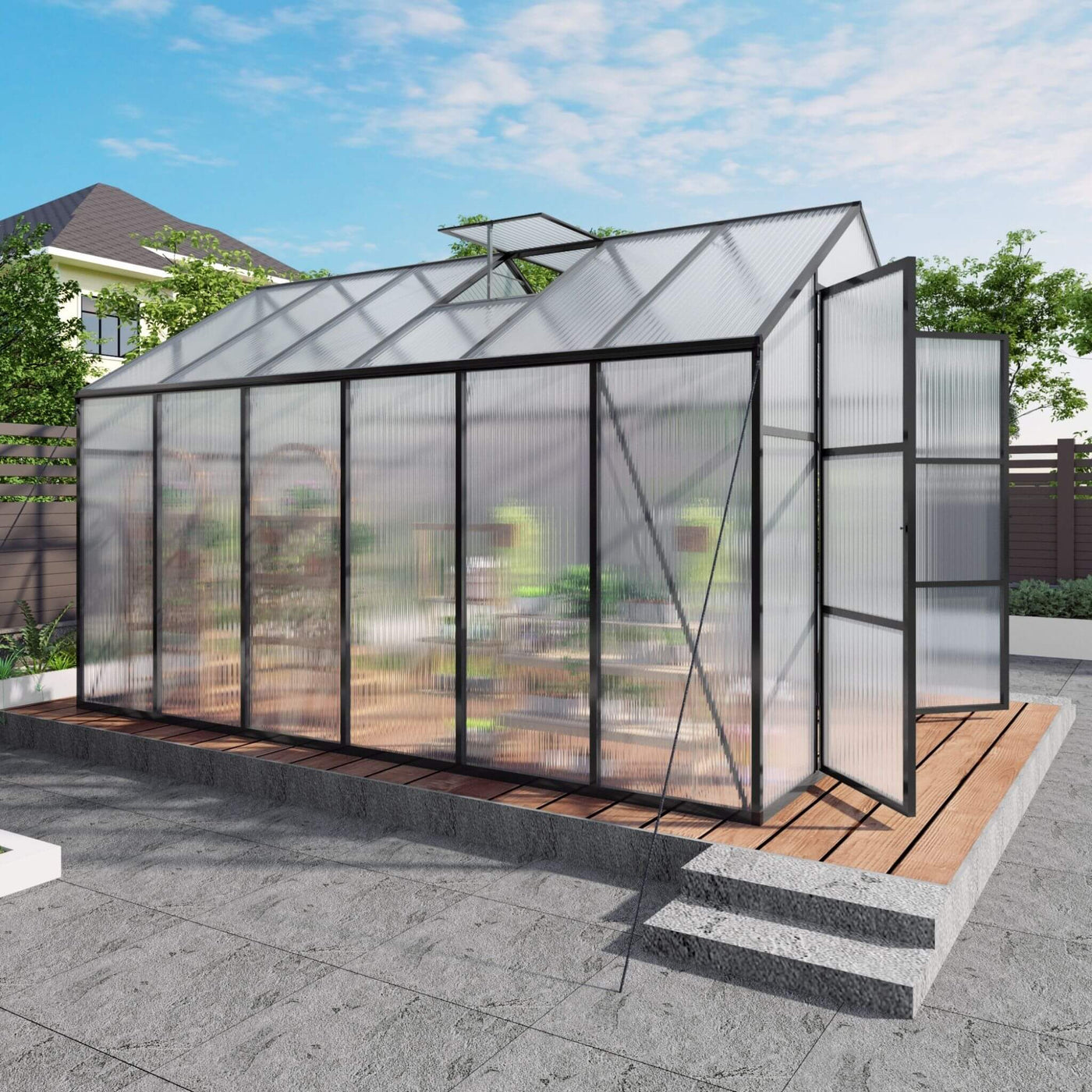 [08X12FT] All-Season Outdoor Backyard Polycarbonate Greenhouse With Raised Base And Aluminum Frame (SAK78614)