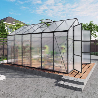 [08X12FT] All-Season Outdoor Backyard Polycarbonate Greenhouse With Raised Base And Aluminum Frame (SAK78614)