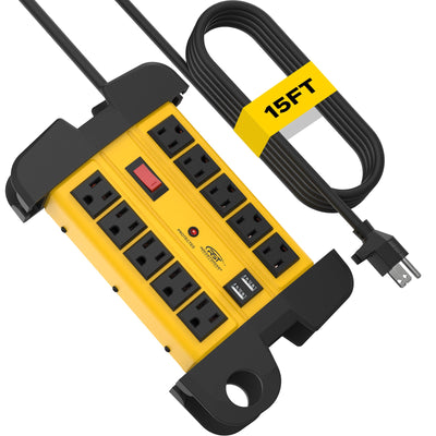 CRST 10 Outlets Dual USB Mountable Heavy Duty Metal Power Strip Surge Protector with Cord Wrapping Design, 15FT Power Cord by MyHackerTech