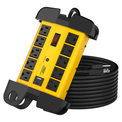 CRST Heavy Duty Power Strip with USB-C 10 Outlet Metal Surge Protector 2800J 15A Circuit Breaker Long Extension Cord Wall Mountable ETL Listed by MyHackerTech