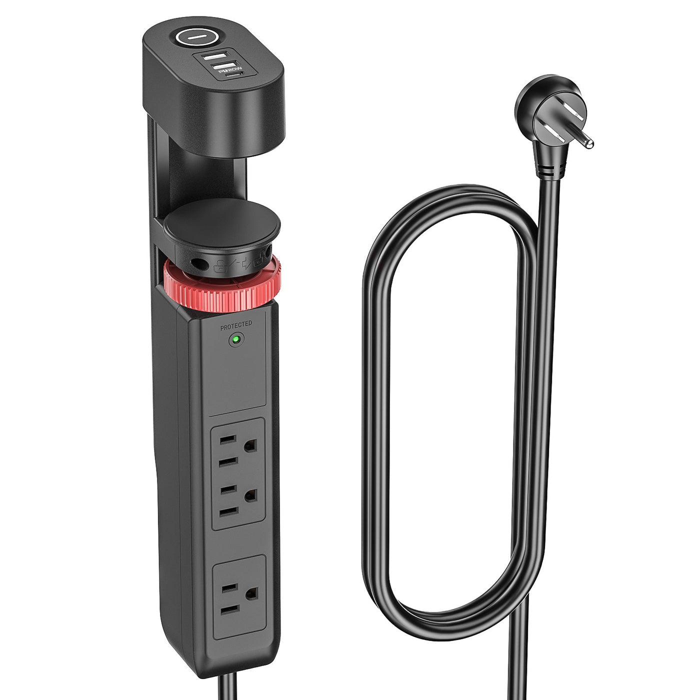 Desk Clamp Power Strip with USB-C Port, 1020J Surge Protector with 20W PD Fast Charging,3 Wide-Spaced Outlets Desktop Edge Mount Power Strip with Flat Plug, 6FT Cord, Fits Tables Up to 2 Inches by MyHackerTech