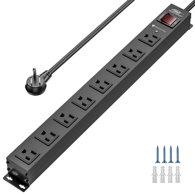 CRST 8 Outlets Wide Spaced Mountable Metal Power Strip Surge Protector, 6FT Flat Plug Power Cord, Mounting Kits Included by MyHackerTech