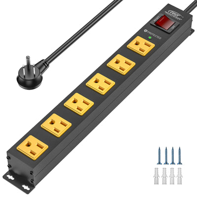 CRST 6 Outlets Wide Spaced Mountable Metal Power Strip Surge Protector, 6FT Flat Plug Power Cord, Mounting Kits Included by MyHackerTech