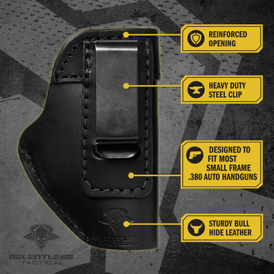 The Defender Leather IWB Holster - Fits Ruger LCP, LCP2, Sig P238, P290, S&W Bodyguard .380 and Most .380's - Lifetime Warranty - Made in USA by MyHackerTech