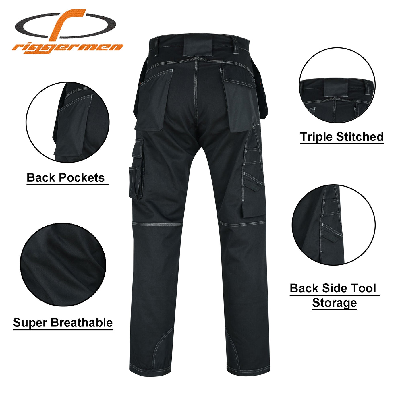 Riggermen Mens Work Pants Lightweight Cargo Tactical Trouser with Holster Pockets Relaxed Fit Safety Pants for Construction by MyHackerTech