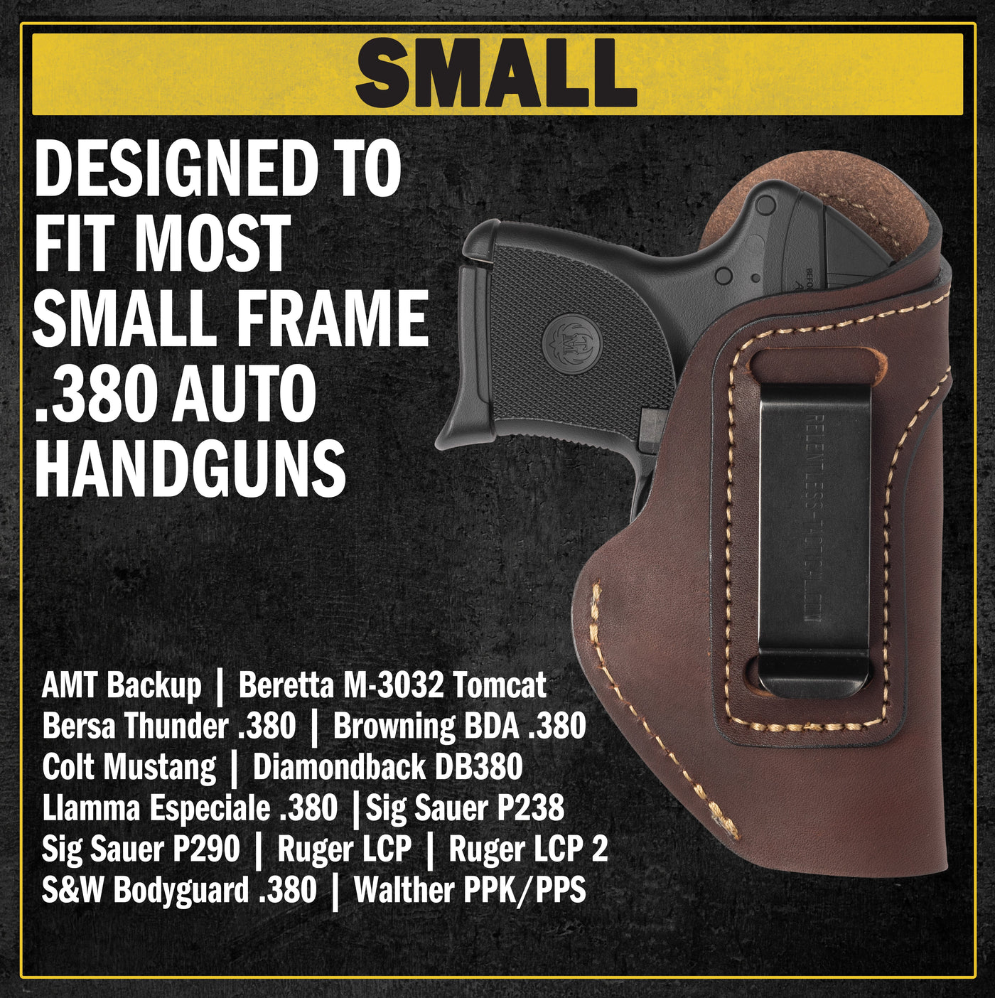 The Defender Leather IWB Holster - Fits Ruger LCP, LCP2, Sig P238, P290, S&W Bodyguard .380 and Most .380's - Lifetime Warranty - Made in USA by MyHackerTech