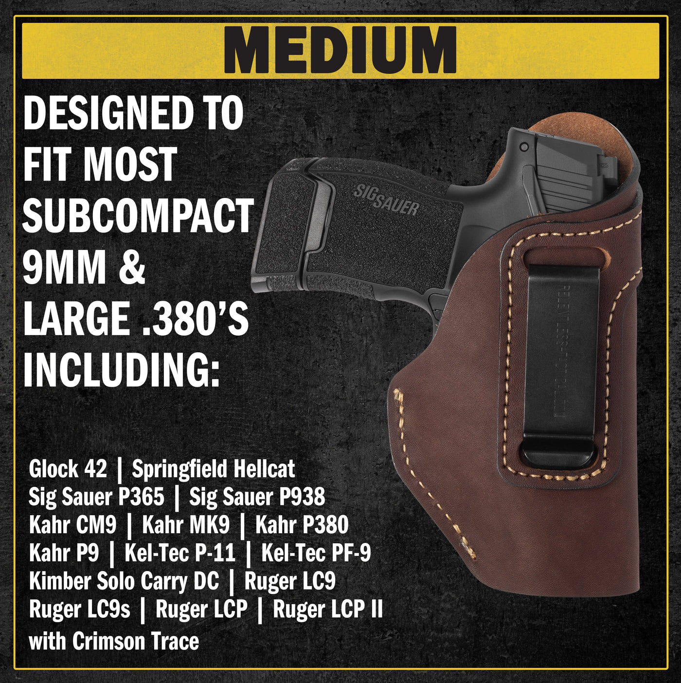 The Defender Leather IWB Holster | Fits Glock 42 | P365 | Hellcat | Lifetime Warranty | Made in USA by MyHackerTech