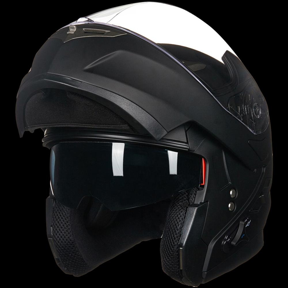 bluetooth full face modular flip up motorcycle helmet ILM Bluetooth Integrated Modular Flip up Full Face Motorcycle Helmet Model 953PRO Pro Matte Black / Medium
