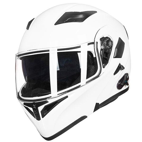 fold up motorcycle helmet ILM Modular Flip up Full Face Bluetooth Motorcycle Helmet Model 902BT PRO White / Medium