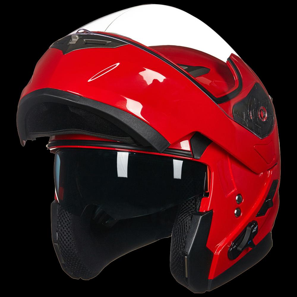 flip up bluetooth motorcycle helmets ILM Bluetooth Integrated Modular Flip up Full Face Motorcycle Helmet Model 953 Red / XX-Large