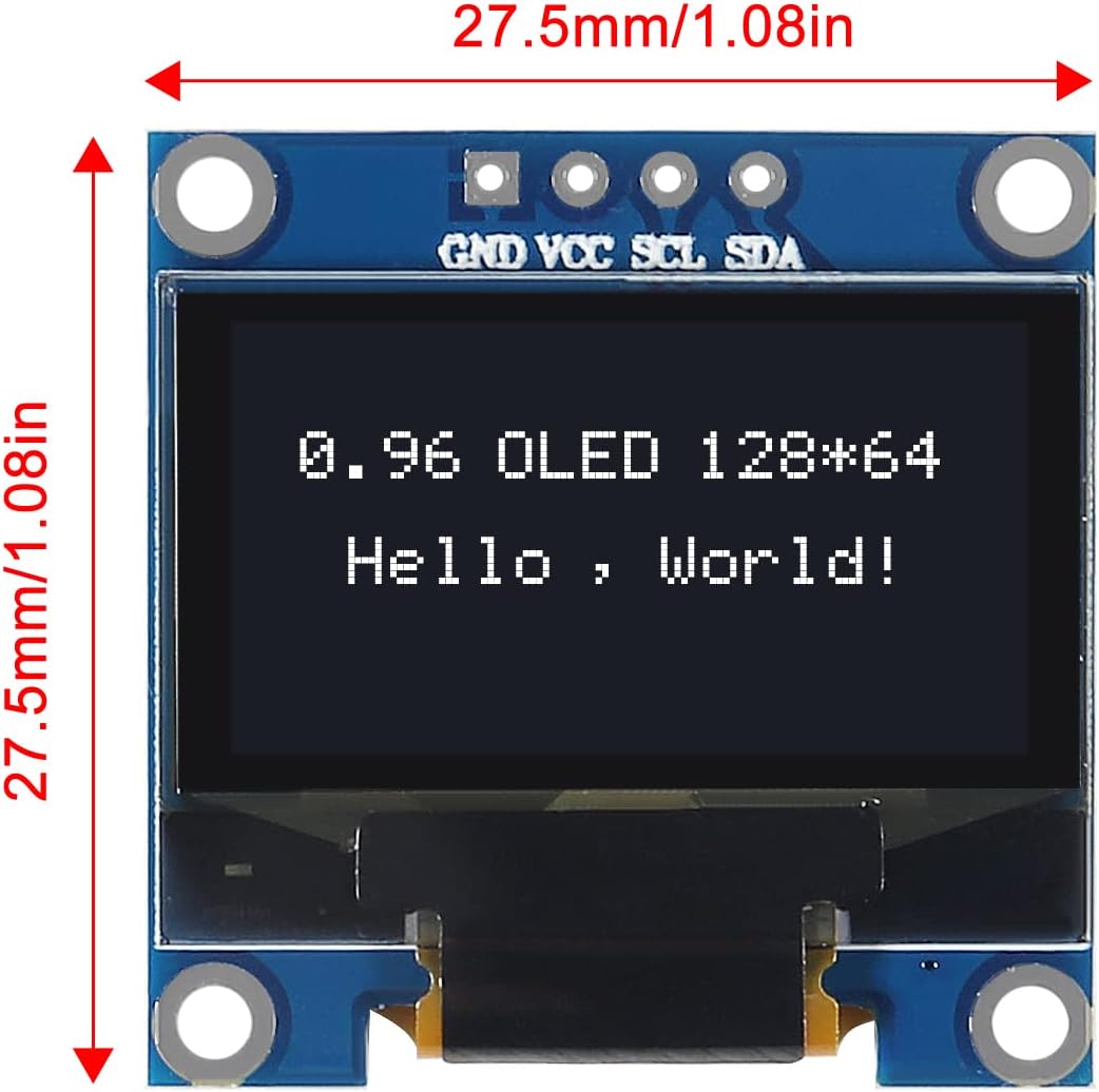0.96" OLED I2C Display Module 128x64 SSD1306 for Arduino Raspberry Pi – 4-Pin by MyHackerTech