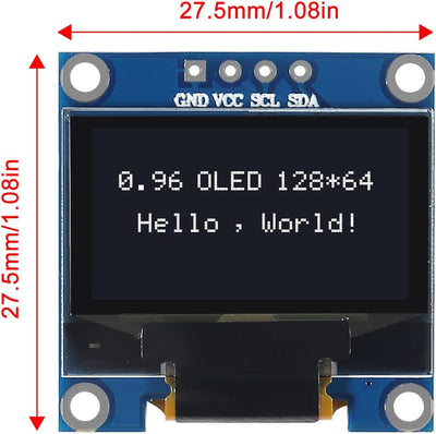 0.96" OLED I2C Display Module 128x64 SSD1306 for Arduino Raspberry Pi – 4-Pin by MyHackerTech