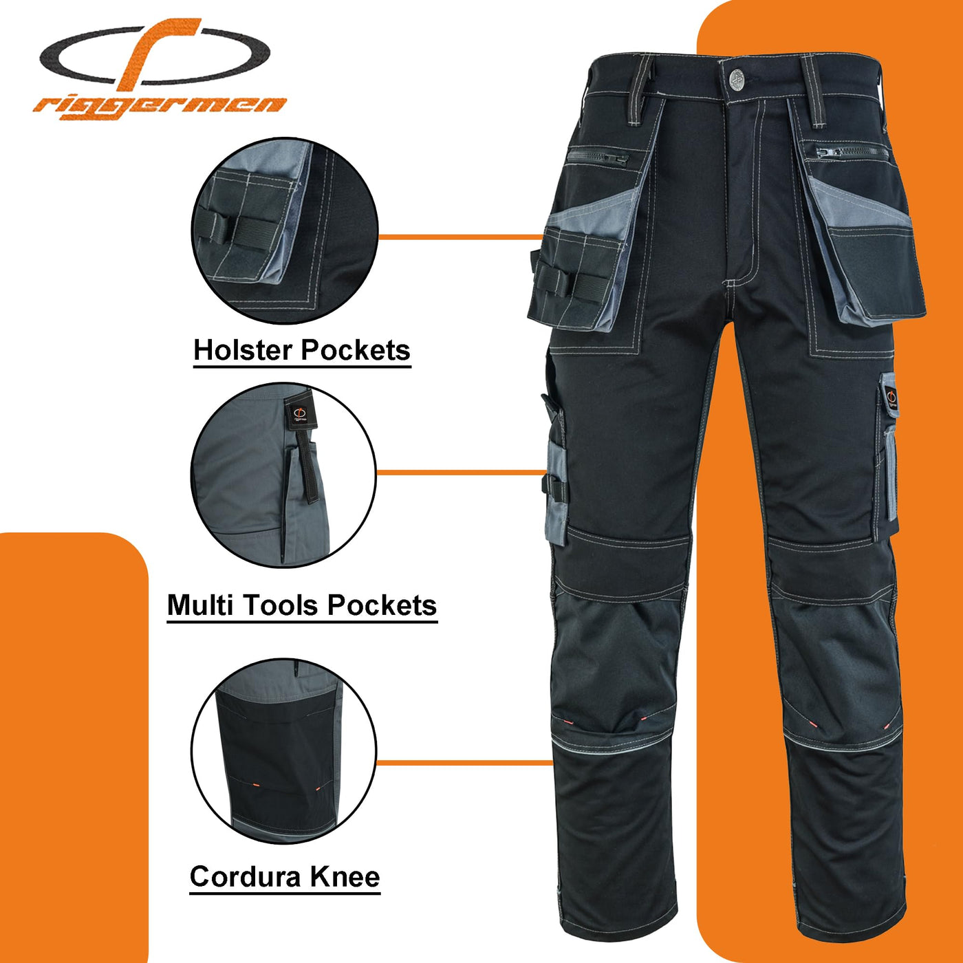 Riggermen Mens Work Pants Lightweight Cargo Tactical Trouser with Holster Pockets Relaxed Fit Safety Pants for Construction by MyHackerTech