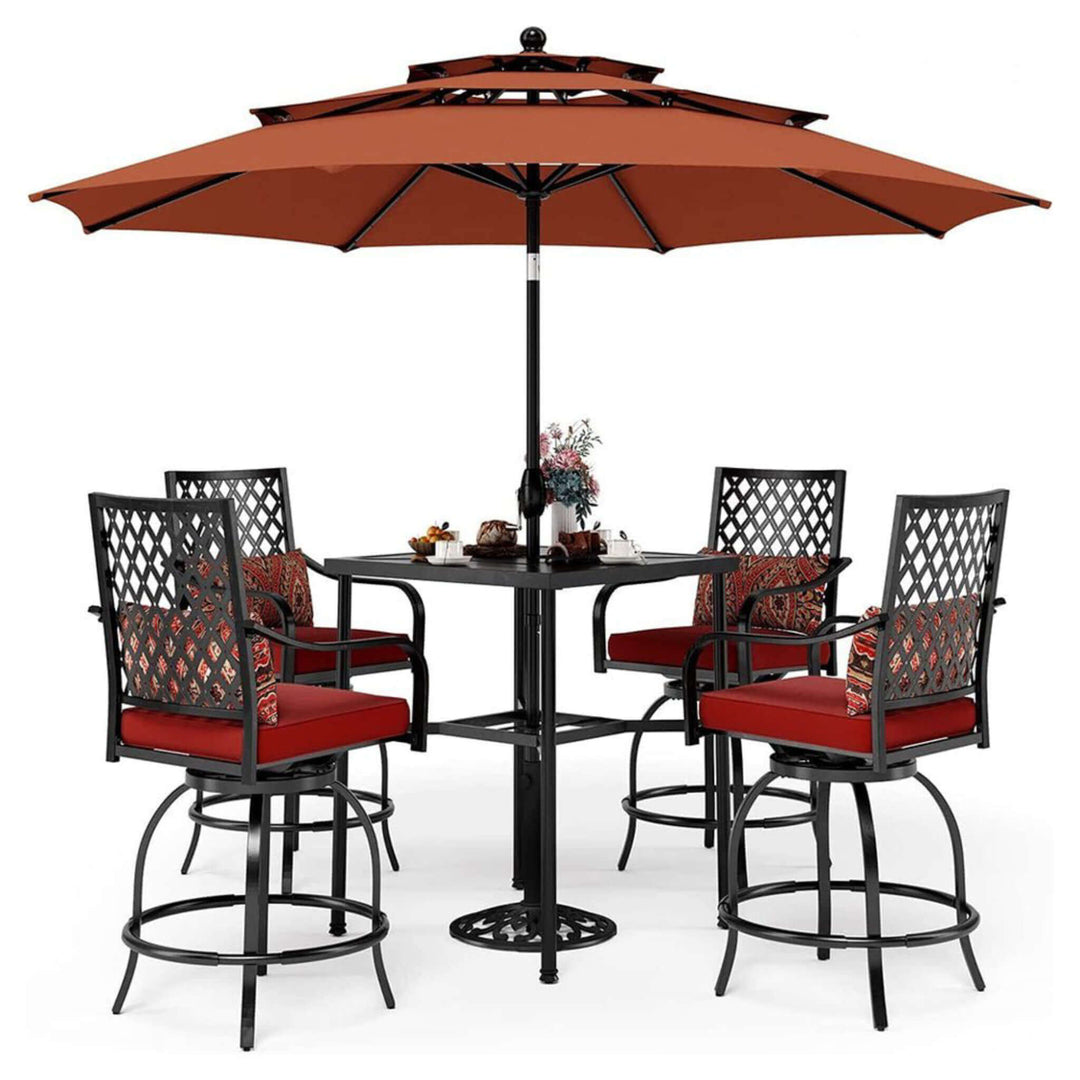 bar patio umbrella stand 6PCS Outdoor Patio Bar Set Dining Table With Umbrella & Swivel Bar Stools  (SAK53218)