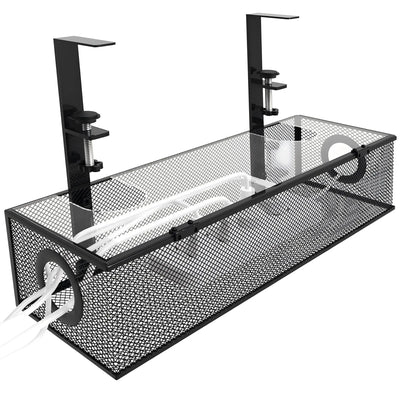 Under Desk Box Tray BLACK, 1 Pack - Wire Management & Cord Organizer, Clamp Mount