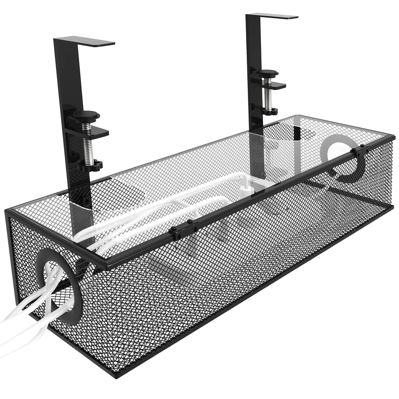 Under Desk Box Tray BLACK, 1 Pack - Wire Management & Cord Organizer, Clamp Mount