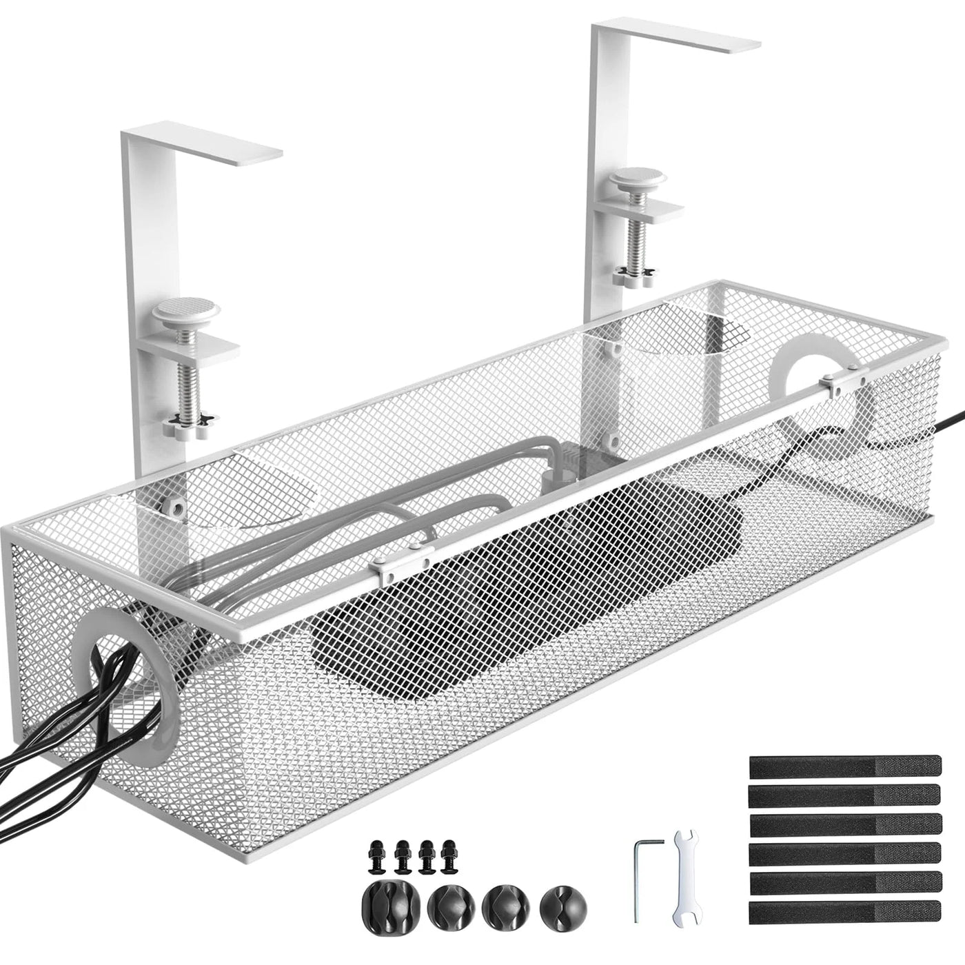 Under Desk Box Tray BLACK, 1 Pack - Wire Management & Cord Organizer, Clamp Mount