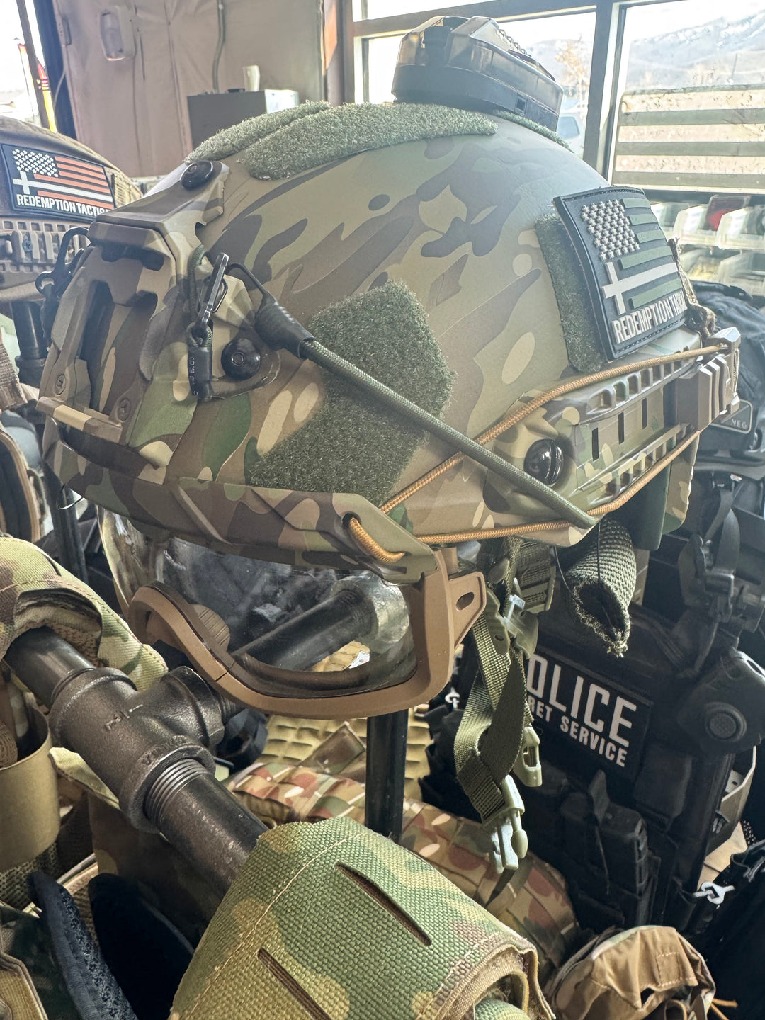 military helmet with goggles Tactical Helmet Goggles with Arc Rail Attachments Tan