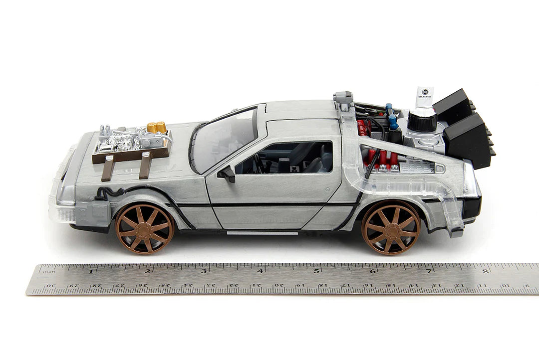 Back to the Future Part III (rail version) die-cast 1:24 scale "Hollywood Rides" light-up DeLorean Time Machine by MyHackerTech