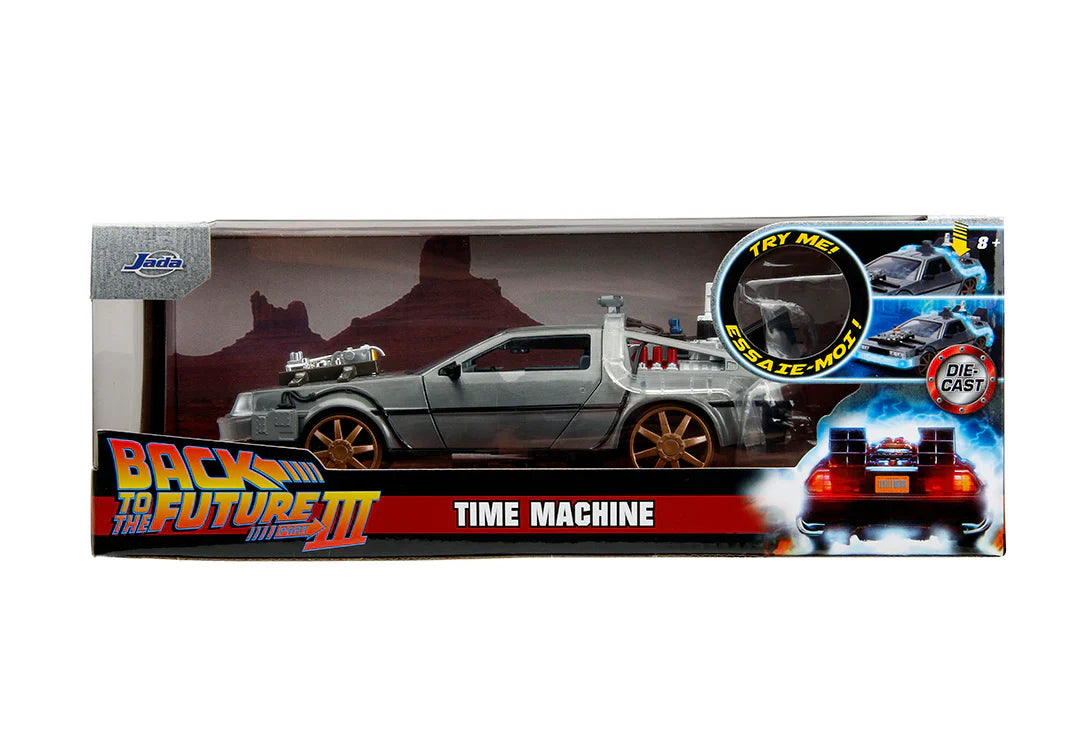Back to the Future Part III (rail version) die-cast 1:24 scale "Hollywood Rides" light-up DeLorean Time Machine by MyHackerTech