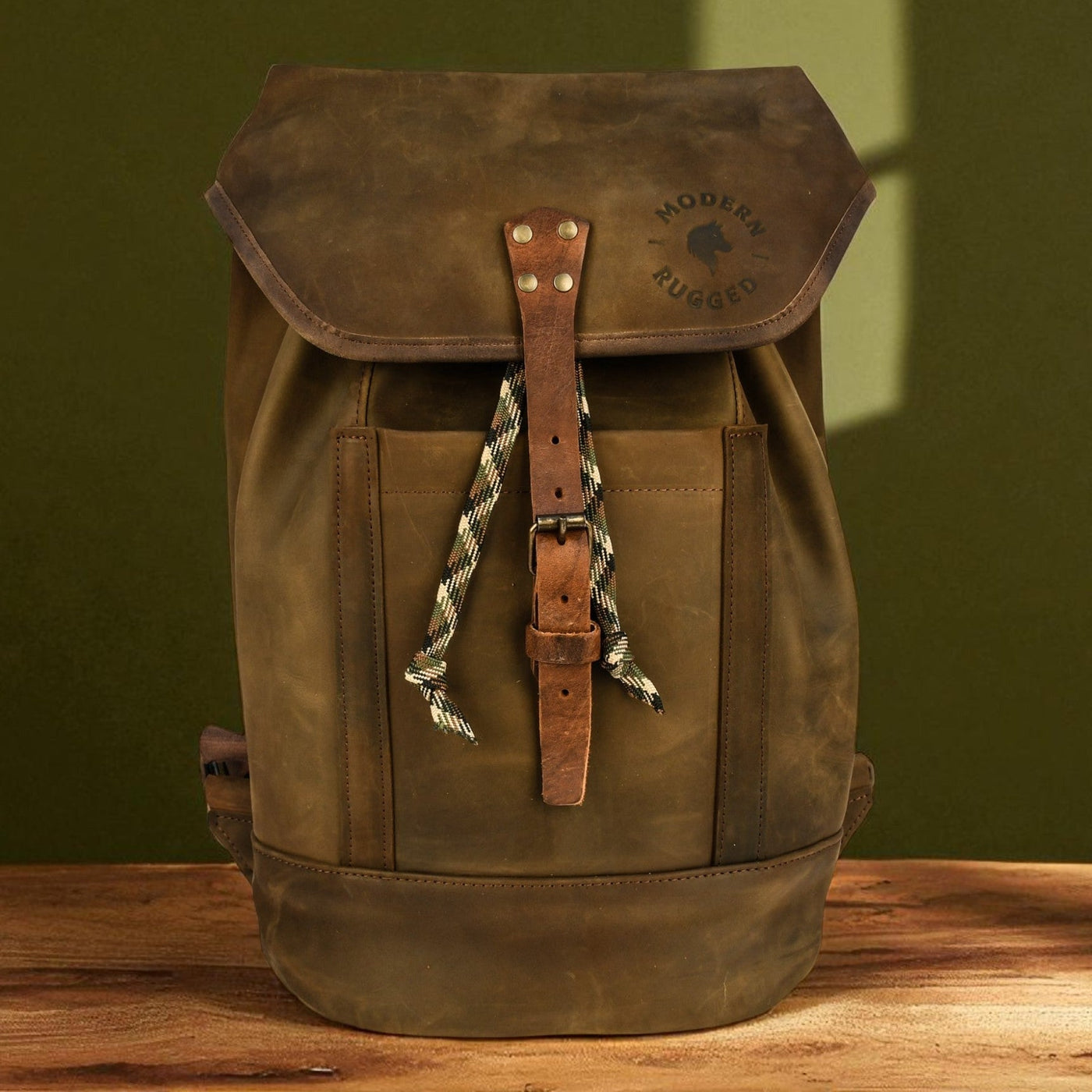 Bovine Leather Single Strap Backpack - Olive by MyHackerTech