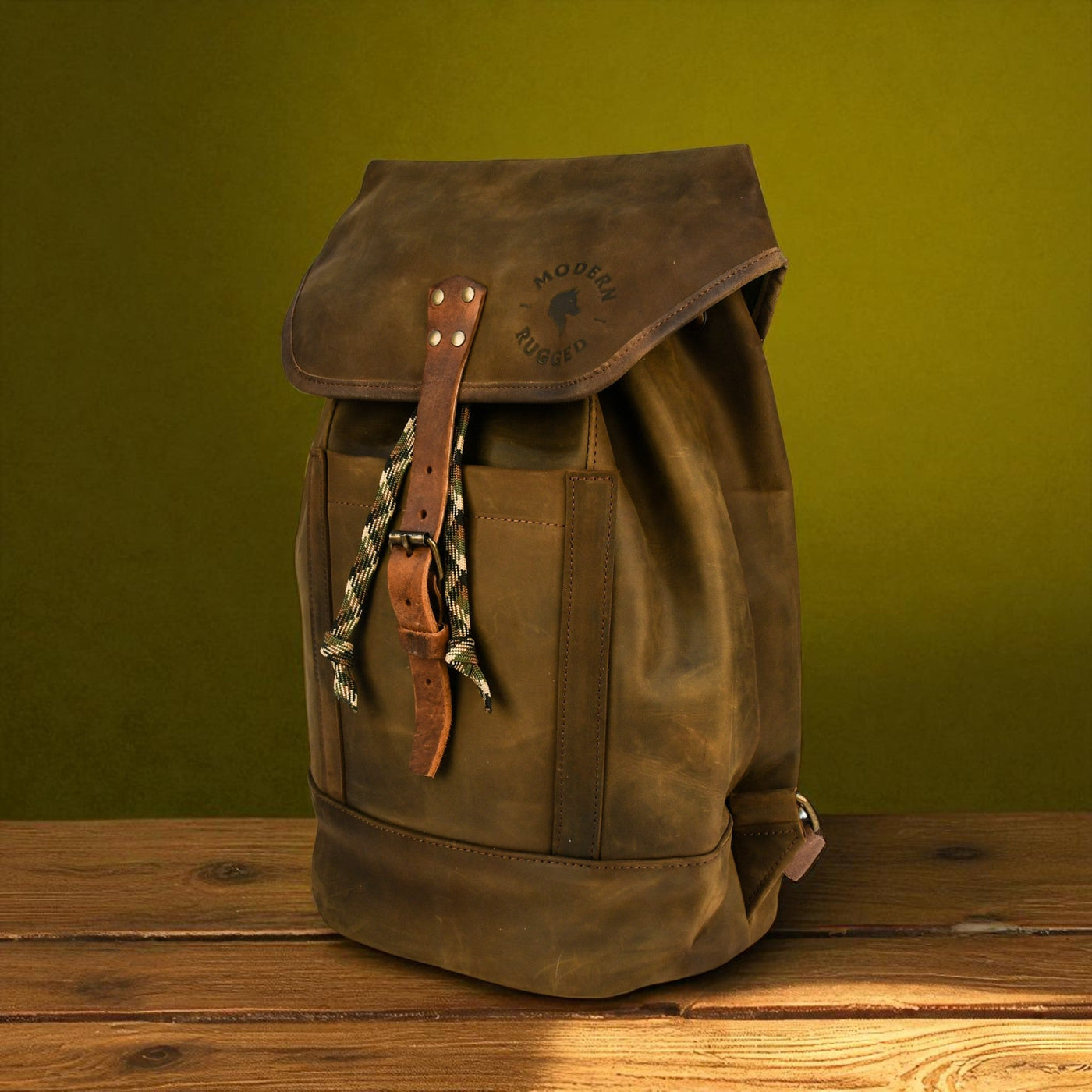 Bovine Leather Single Strap Backpack - Olive by MyHackerTech