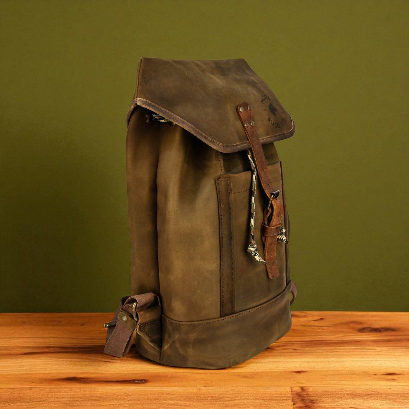 Bovine Leather Single Strap Backpack - Olive by MyHackerTech