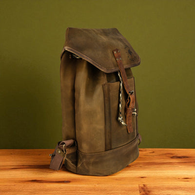 Bovine Leather Single Strap Backpack - Olive by MyHackerTech