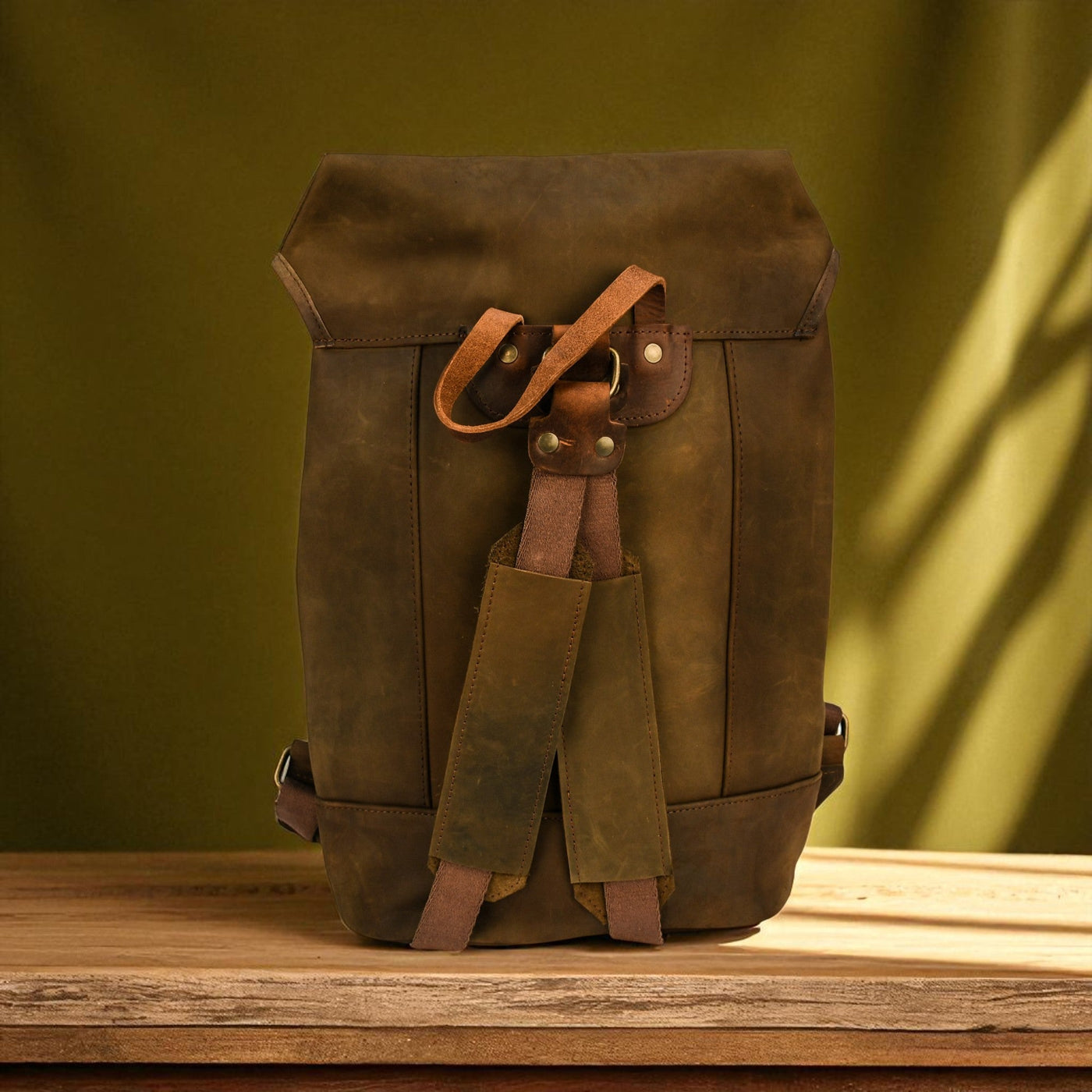 Bovine Leather Single Strap Backpack - Olive by MyHackerTech