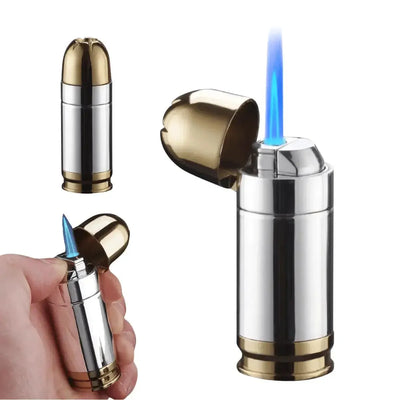 refillable butane cigarette lighter Bullet-Shaped Torch Lighter, 3-Inch, Blue Flame, Butane Refillable with  Bottle Opener, Silver and Gold