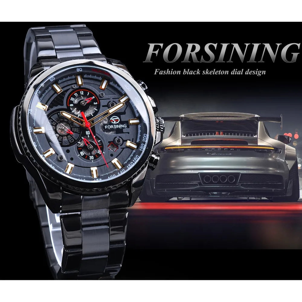 Forsining 2019 3 Dial Calendar Multifunction Military Wrist Watch