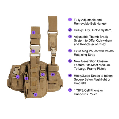 Tactical Leg Gun Holster Outdoor Multi-function Camouflage Bag Tied Leg Pistol Protective Cover Phone Pocket Hunting Gear