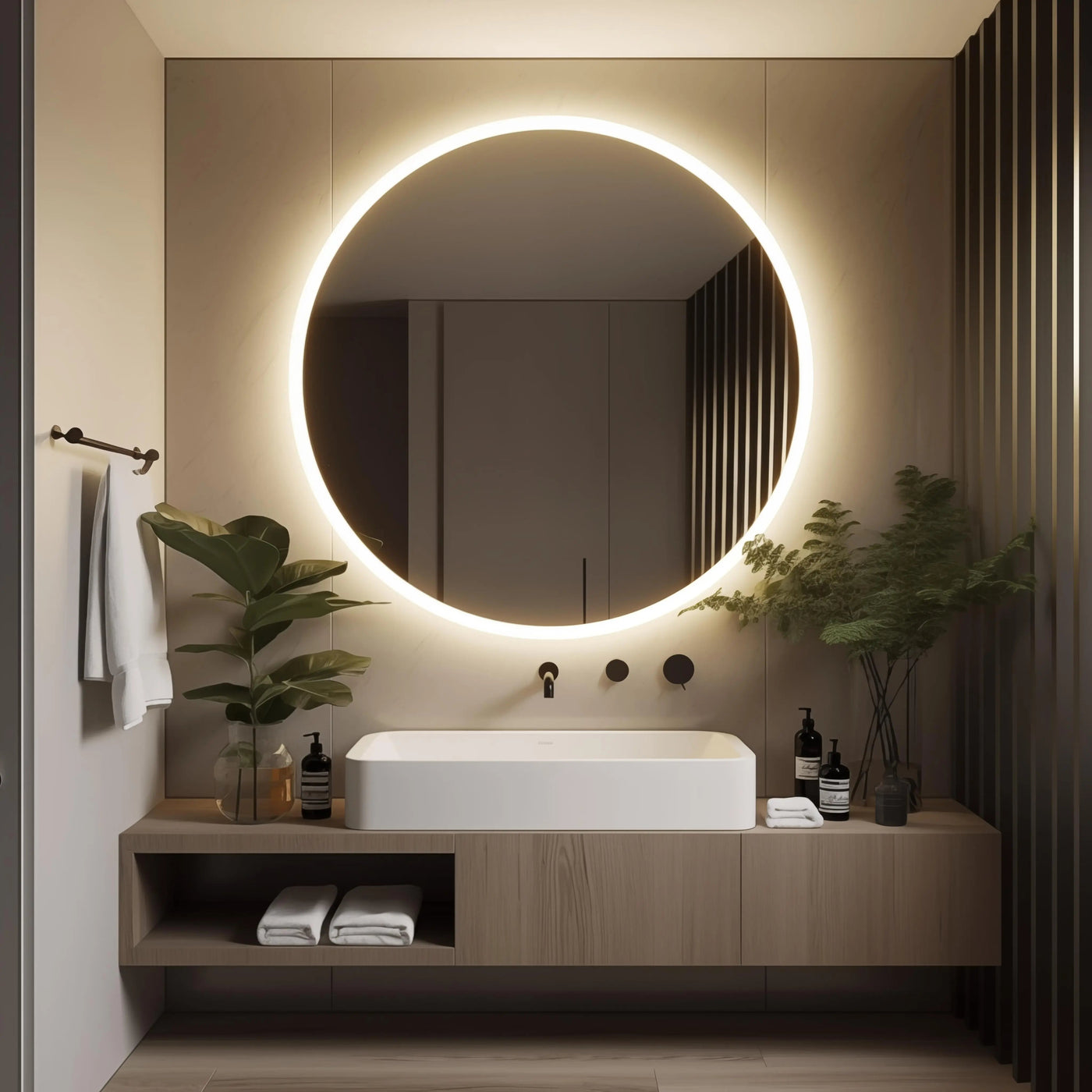 Round LED Bathroom Vanity Mirror With Dimmable Lights by MyHackerTech