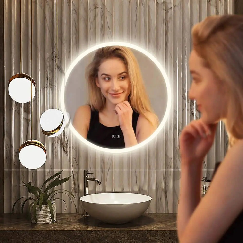 Round LED Bathroom Vanity Mirror With Dimmable Lights by MyHackerTech