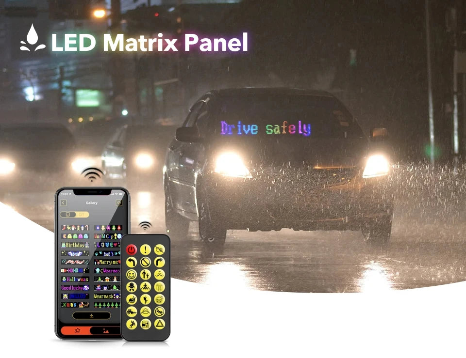 LED Matrix Pixel Panel Display Screen Flexible RGB Car Pattern Graffiti Scrolling Text Animation Shop Reminder Light Bluetooth