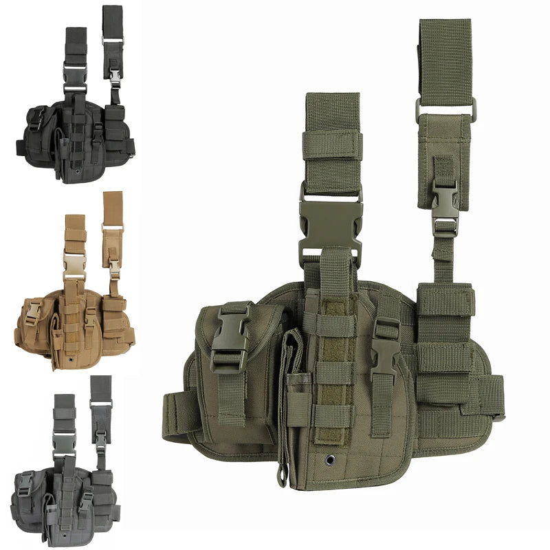 Tactical Leg Gun Holster Outdoor Multi-function Camouflage Bag Tied Leg Pistol Protective Cover Phone Pocket Hunting Gear