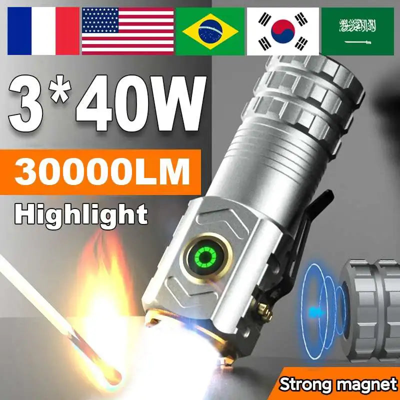 2024 New Led Mini Flashlight 18500 Ultra Powerful Led Torch 3 Core LED Mini Tactical Flashlight 30000 High Power Led Flashlight