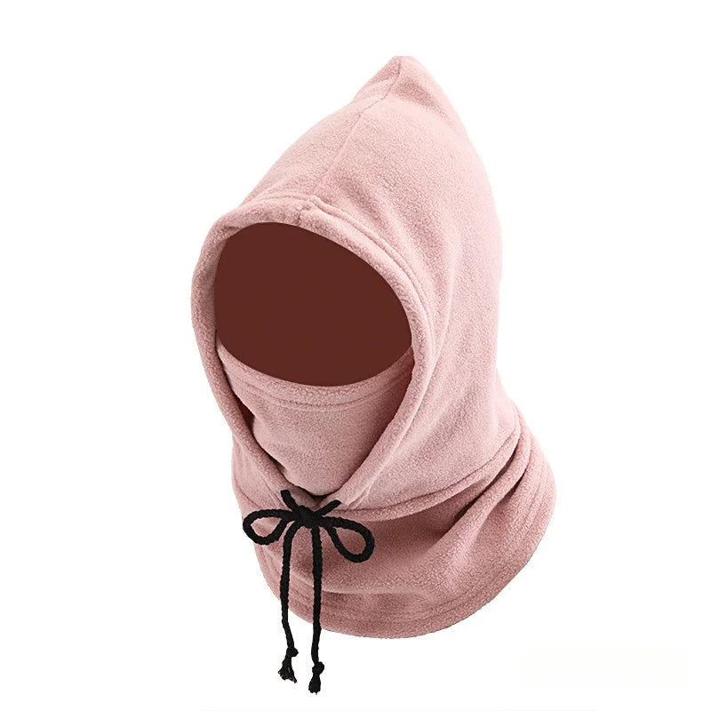 Winter Balaclava Hooded Scarf - Warm Neck Gaiter with Hood for Outdoor Activities, Cycling, Skiing - Black, Pink, Khaki