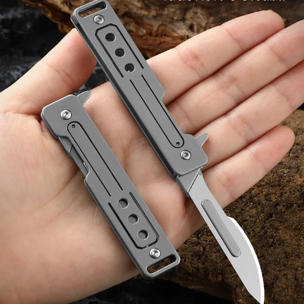 Titanium Alloy Scalpel Fast Open Folding Knife EDC Unpacking Pocket Knife Outdoor Camping Knife with 10pcs Replaceable Blades