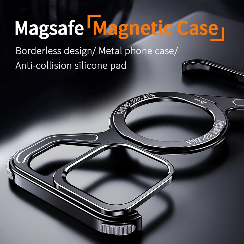 Magnetic Metal Snap-on Phone Case For Iphone 13 14 15 16 Pro Max Z Shape Geometry Stand Holder Phone Cover For IPHON 16 Promax