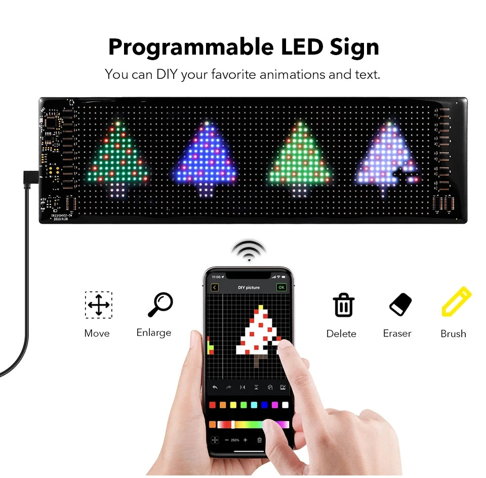 LED Matrix Pixel Panel Display Screen Flexible RGB Car Pattern Graffiti Scrolling Text Animation Shop Reminder Light Bluetooth