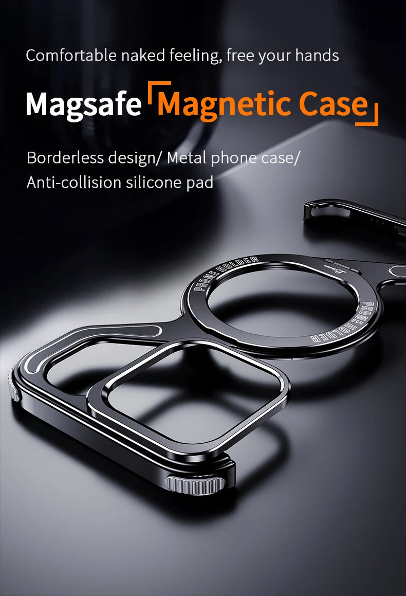 Magnetic Metal Snap-on Phone Case For Iphone 13 14 15 16 Pro Max Z Shape Geometry Stand Holder Phone Cover For IPHON 16 Promax