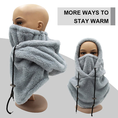 Thermal Sherpa Fleece Hood Ski Mask Winter Balaclava Cold Windproof Adjustable Women Plush Warm Hood Cover Hat Scarf Cycling Cap