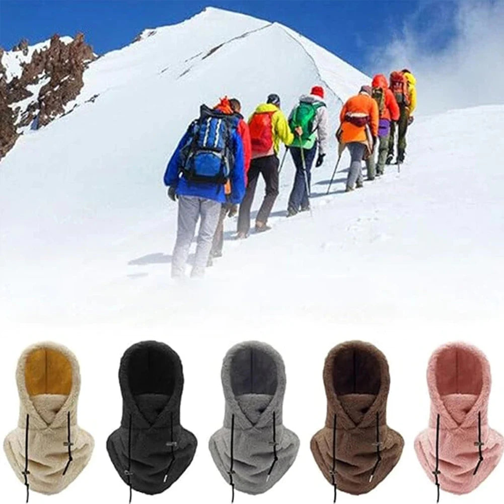 Thermal Sherpa Fleece Hood Ski Mask Winter Balaclava Cold Windproof Adjustable Women Plush Warm Hood Cover Hat Scarf Cycling Cap