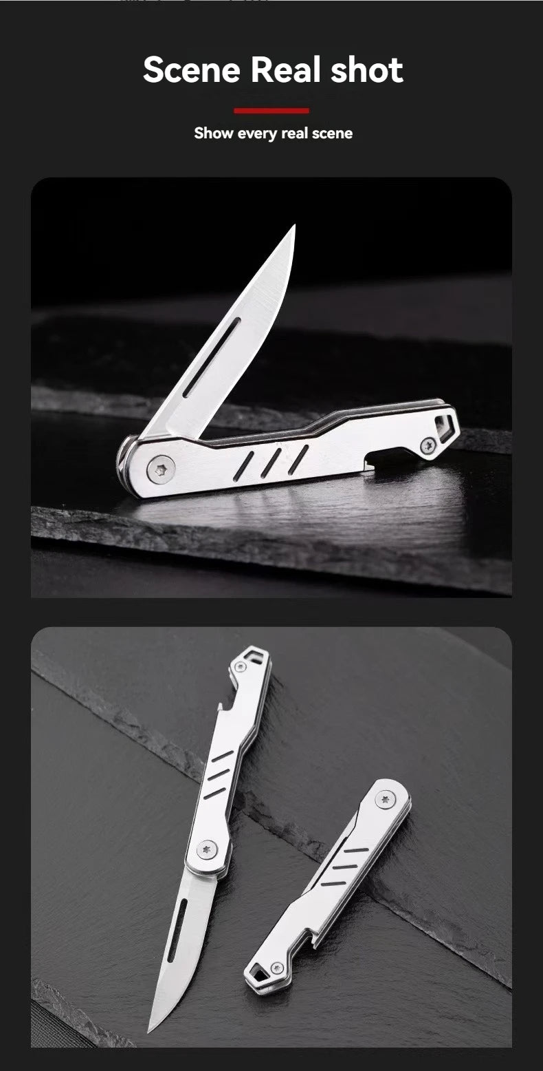 Mini outdoor stainless steel folding knife, portable express keychain, multifunctional portable kitchen fruit folding knife