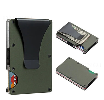 Slim RFID Blocking Metal Wallet with Money Clip for Men